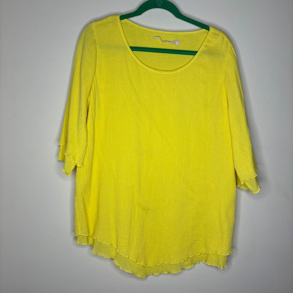 Soft Surroundings Womens 3/4 Sleeve Blouse Size M Yellow